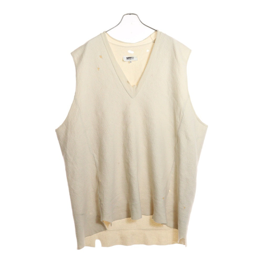 MM6 Maison Margiela(エムエムシックスメゾンマルジェラ) 23AW V Neck Mini Dress1 Vest S52DD0014 S18284 ウール Vネック ミニドレス ダメージ加工 ベスト ベージュ