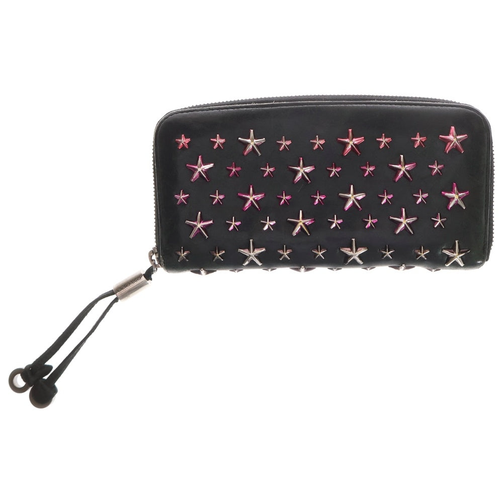 JIMMY CHOO(ジミーチュウ) スタースタッズ ラウンドファスナー ロングウォレット 長財布 ブラック