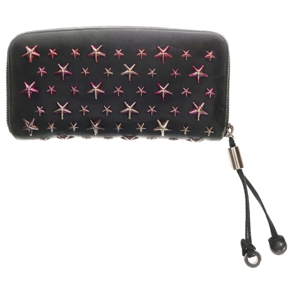 JIMMY CHOO(ジミーチュウ) スタースタッズ ラウンドファスナー ロングウォレット 長財布 ブラック