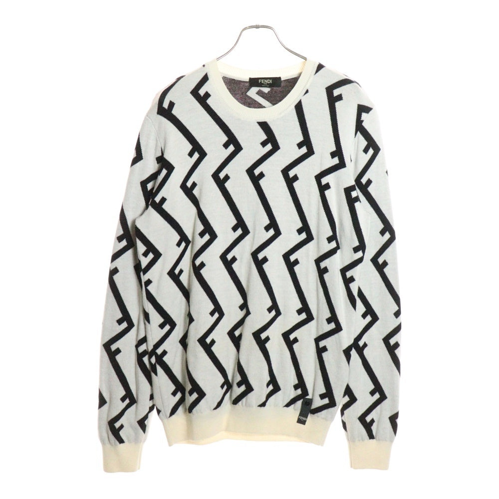 FENDI(フェンディ) FF柄クルーネックニットセーター ホワイト FZZ489 A93S
