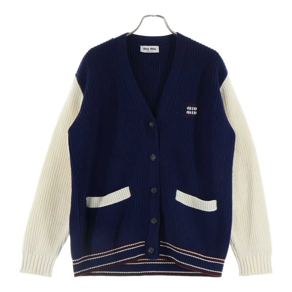 miumiu(ミュウミュウ) オーバーサイズカット イングリッシュリブニット カーディガン ブルー MMF933 S000