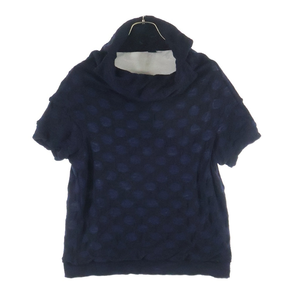 Y's(ワイズ) Dot Pattern High Neck Short Sleeve Knit YF-T56-175 ドット柄 ハイネック半袖ニットTシャツカットソー ネイビー レディース