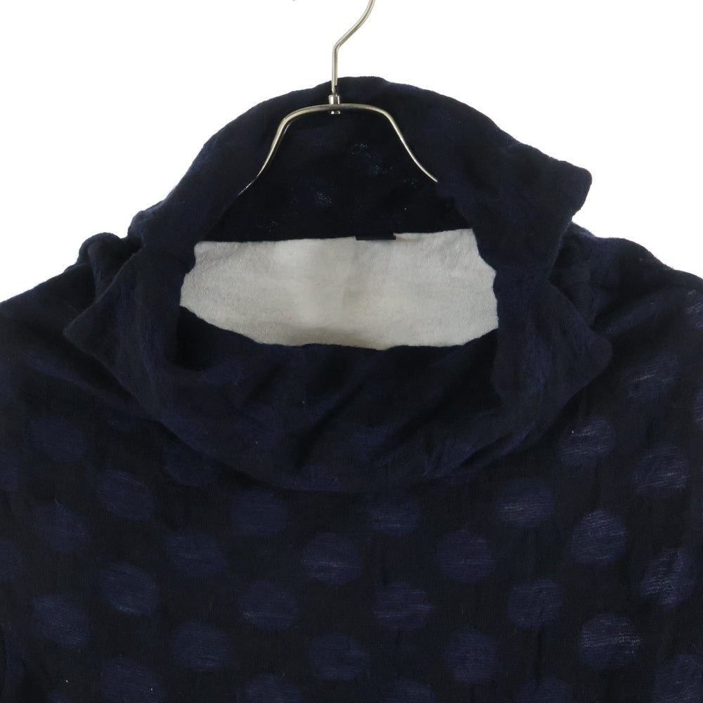 Y's(ワイズ) Dot Pattern High Neck Short Sleeve Knit YF-T56-175 ドット柄 ハイネック半袖ニットTシャツカットソー ネイビー レディース