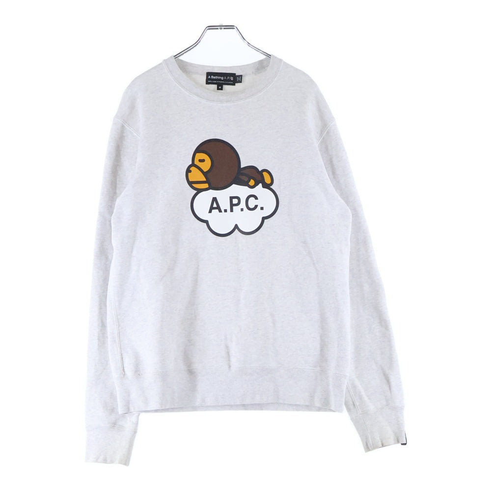 A BATHING APE(アベイシングエイプ) × A.P.C. Baby Milo Print Crew Sweatshirt 002SWI231902C アーペーセー ベビーミロ プリントクルーネック長袖スウェットトレーナー グレー