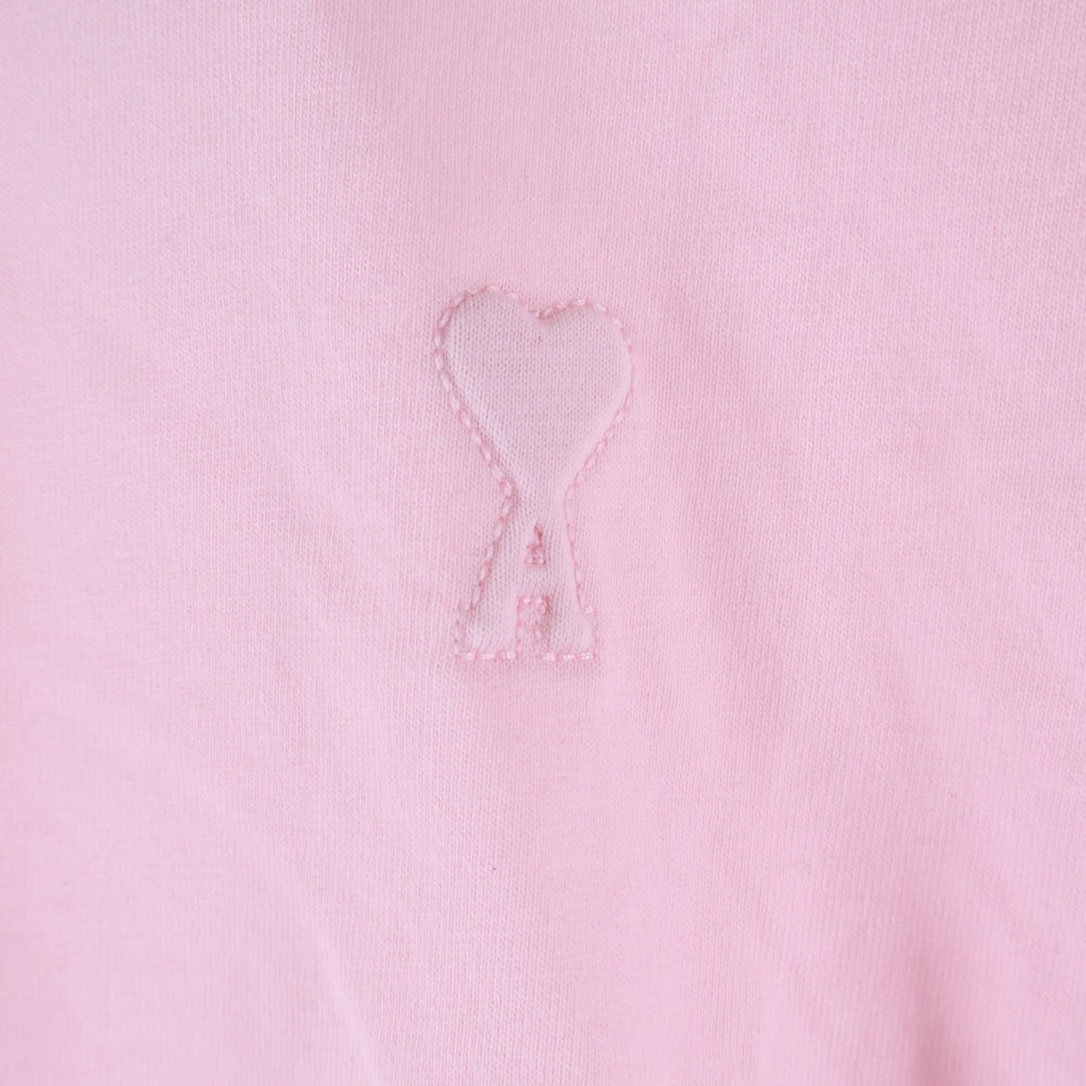 AMI Alexandre Mattiussi(アミアレクサンドルマテュッシ) フロントワンポイントロゴ刺繍 クルーネックTシャツカットソー ピンク レディース FTS356