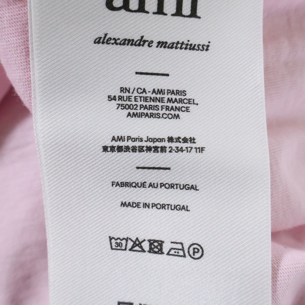 AMI Alexandre Mattiussi(アミアレクサンドルマテュッシ) フロントワンポイントロゴ刺繍 クルーネックTシャツカットソー ピンク レディース FTS356