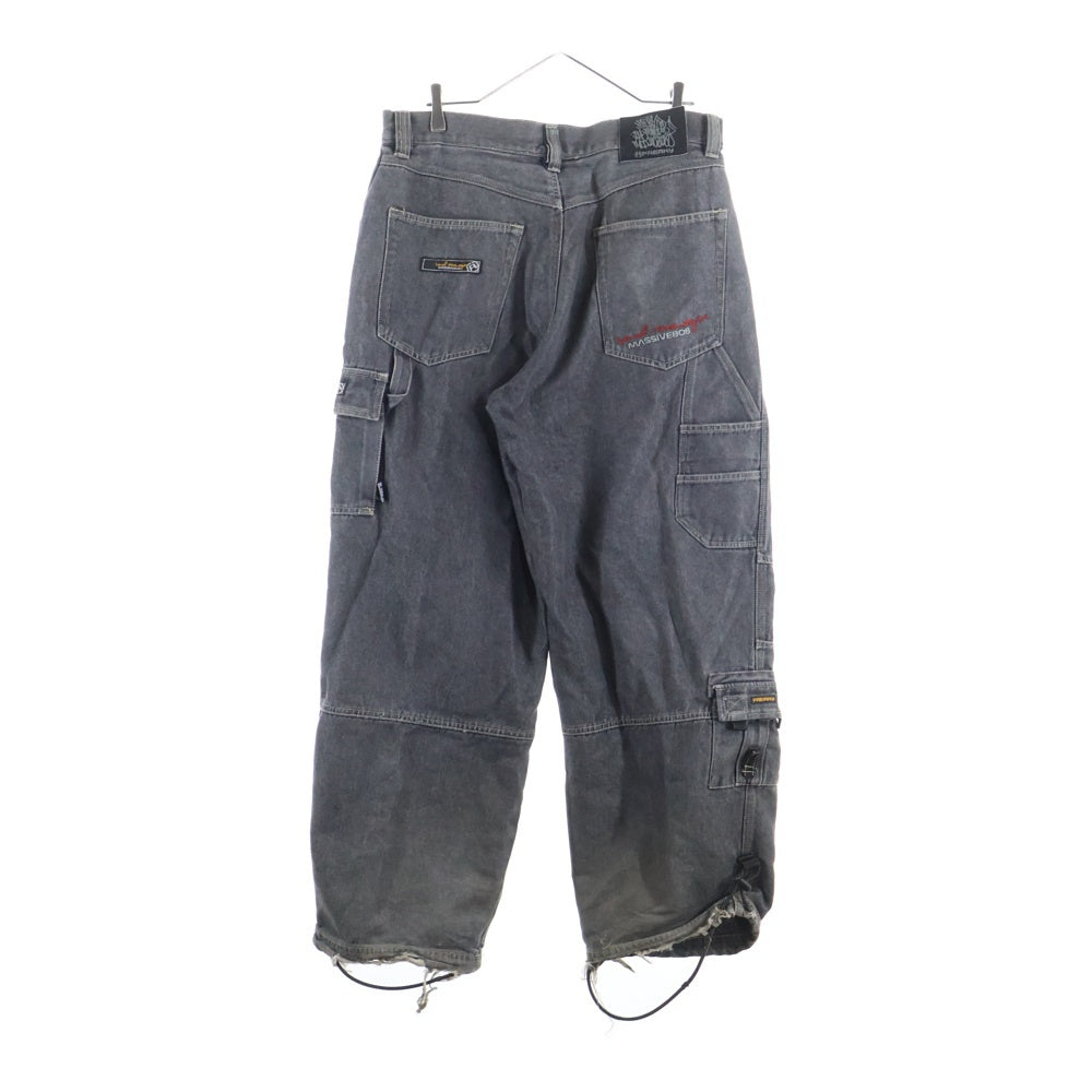 NO BRAND(ノーブランド) FREAKY 【フリーキー】 90s VINTAGE バックロゴ刺繍バギーデニムパンツ グレー FR-63319