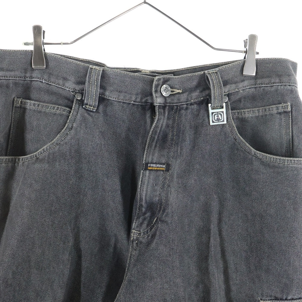 NO BRAND(ノーブランド) FREAKY 【フリーキー】 90s VINTAGE バックロゴ刺繍バギーデニムパンツ グレー FR-63319