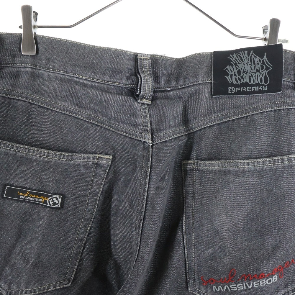 NO BRAND(ノーブランド) FREAKY 【フリーキー】 90s VINTAGE バックロゴ刺繍バギーデニムパンツ グレー FR-63319