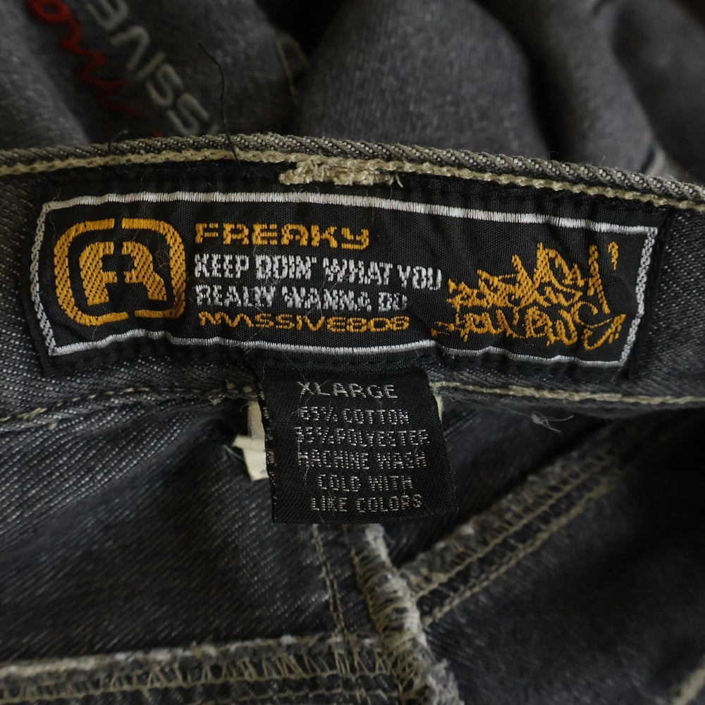 NO BRAND(ノーブランド) FREAKY 【フリーキー】 90s VINTAGE バックロゴ刺繍バギーデニムパンツ グレー FR-63319