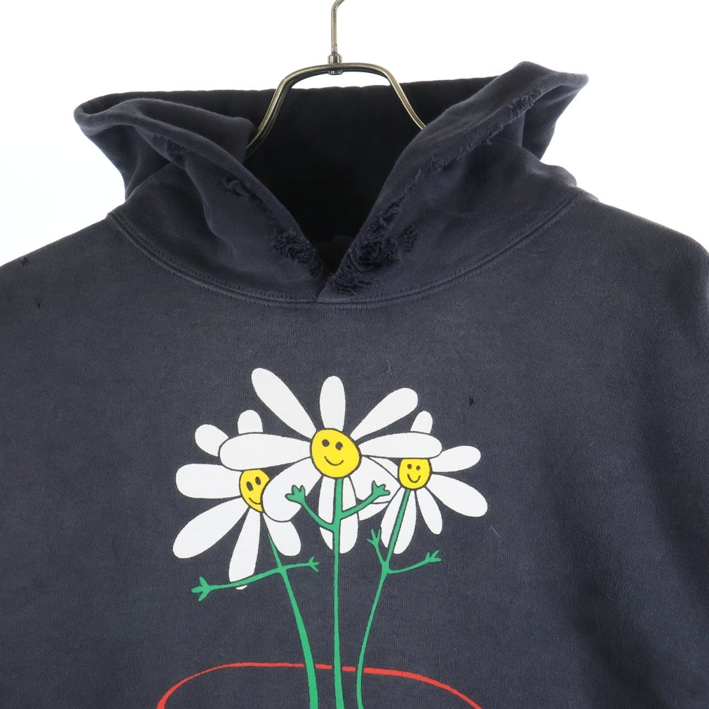 SAINT MICHAEL(セントマイケル) 25AW ×DE LA SOUL DLS_HOODIE ×デラソウル ダメージ加工 プルオーバーパーカー フーディ グレー SM-HR1-0000-C19