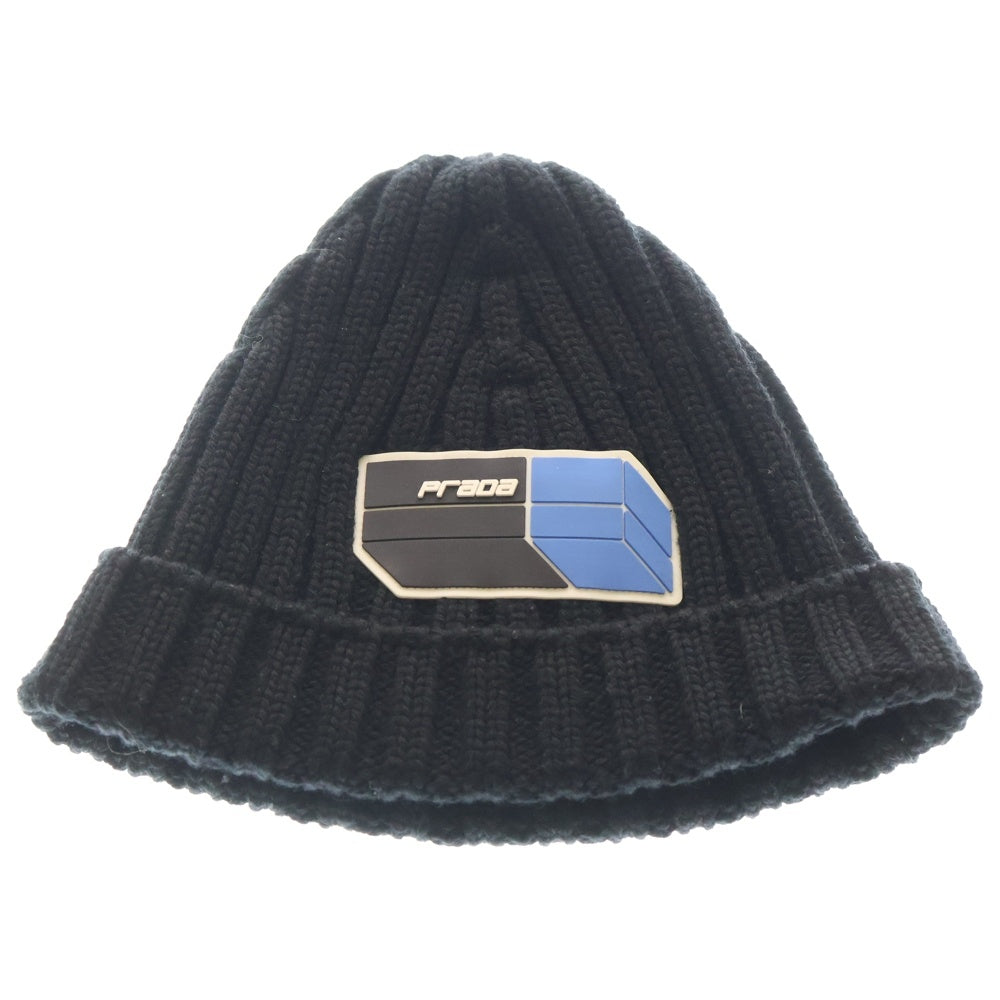 PRADA(プラダ) Rubber LOGO BEANIE UMD367 ラバーロゴビーニー ニット帽 帽子 ブラック