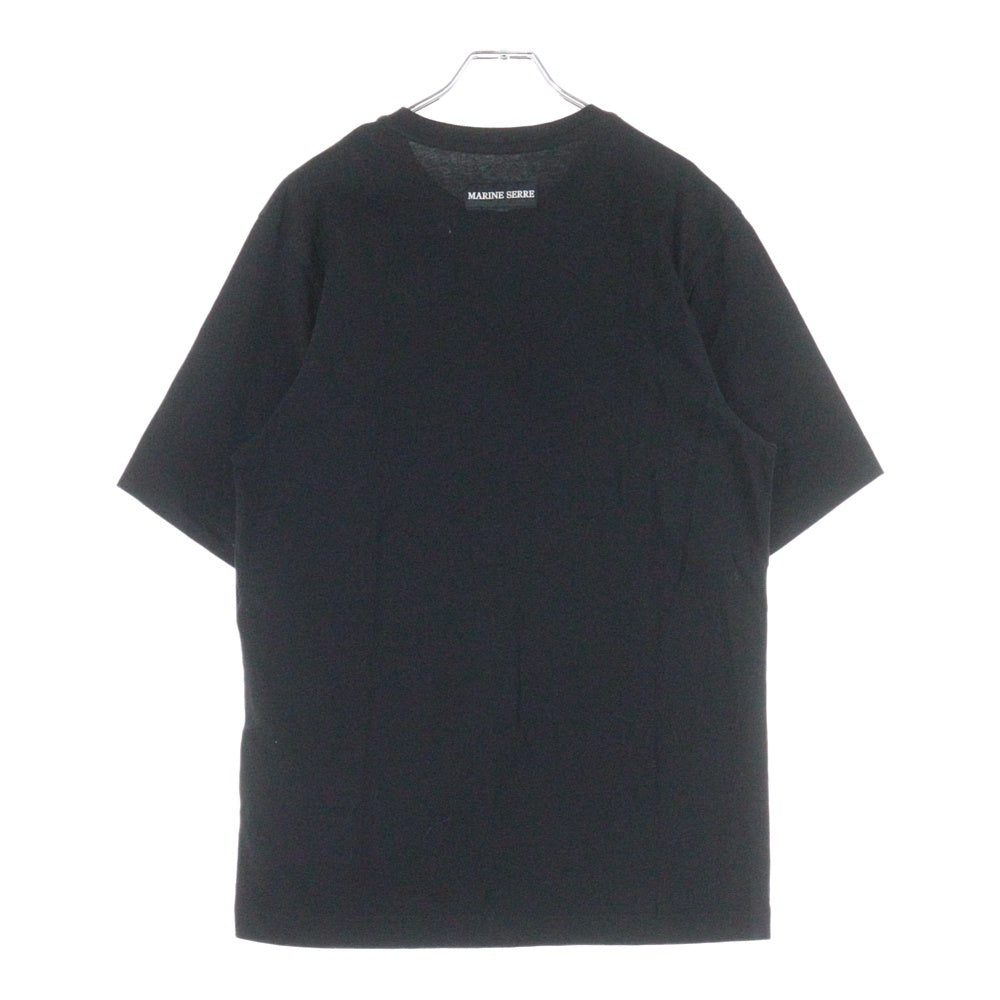 MARINE SERRE(マリーン セル) MOON LOGO CREW T-SHIRT ムーンロゴ刺繍 バックロゴ刺繍 オーバーサイズ クルーネック半袖Tシャツカットソー ブラック