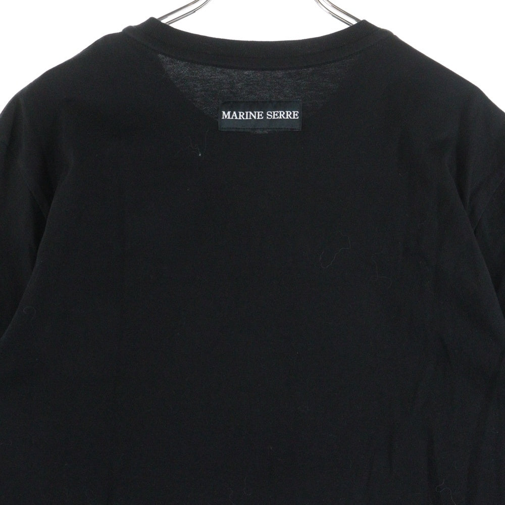MARINE SERRE(マリーン セル) MOON LOGO CREW T-SHIRT ムーンロゴ刺繍 バックロゴ刺繍 オーバーサイズ クルーネック半袖Tシャツカットソー ブラック