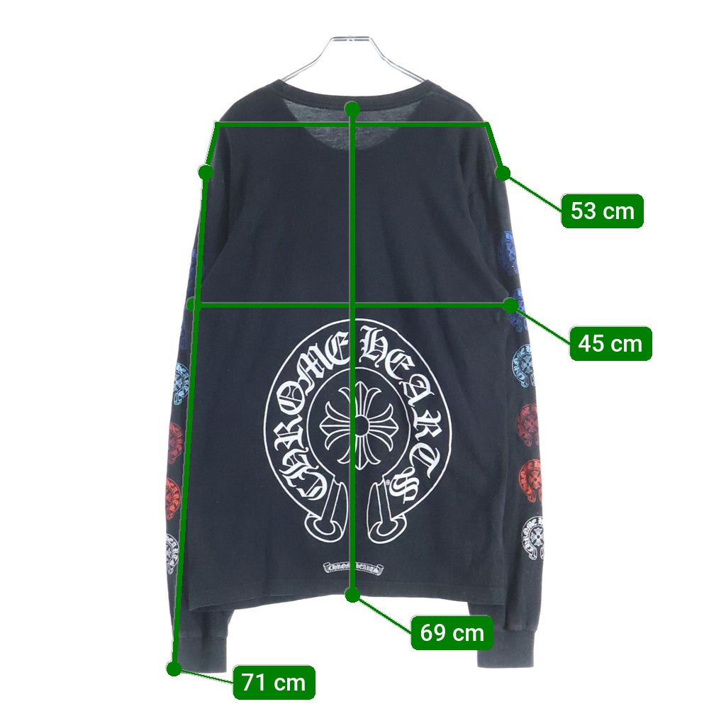 CHROME HEARTS(クロムハーツ) Multi Color Horseshoe L/S T-shirt マルチカラー ホースシュー クルーネック長袖Tシャツカットソー ブラック