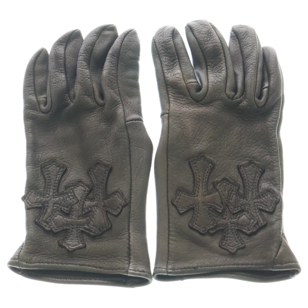CHROME HEARTS(クロムハーツ) 3CEM CRS GLOVE セメタリークロス レザーパッチ レザーグローブ 革手袋 ブラック