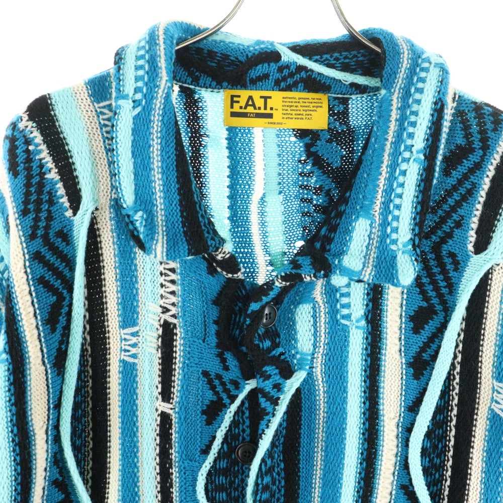 FAT(エフエーティー) FOOGIGAN ストライプ 7GG アクリル ニットカーディガン セーター ブルー F32410-KN02-AB