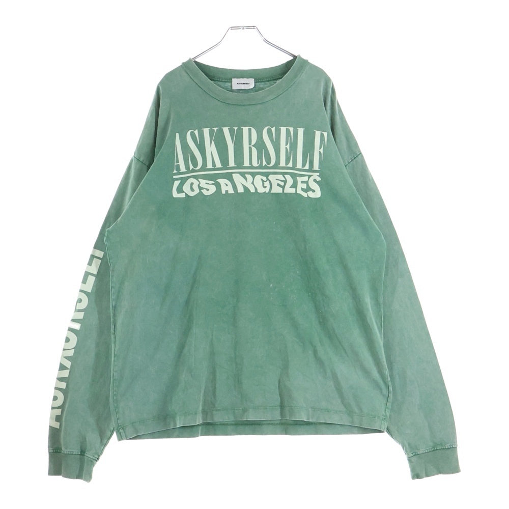 ASKYURSELF(アスクユアセルフ) フロントプリント アームプリント クルーネック長袖Tシャツカットソー ロングスリーブ ロンT グリーン