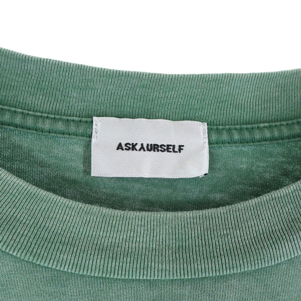 ASKYURSELF(アスクユアセルフ) フロントプリント アームプリント クルーネック長袖Tシャツカットソー ロングスリーブ ロンT グリーン