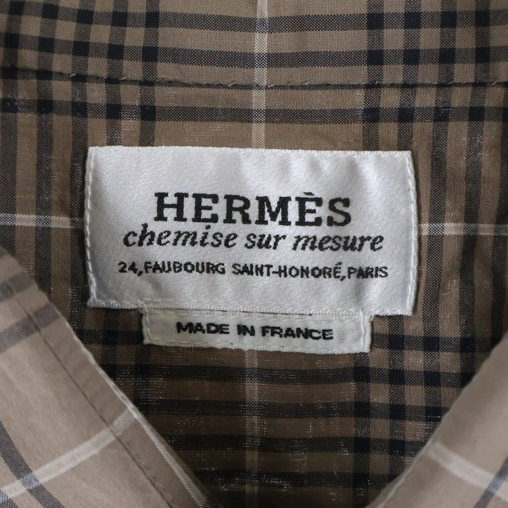 HERMES(エルメス) CHECK SHIRT BROWN OD-0600 コットン チェック長袖シャツ ブラウン