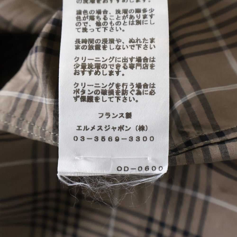 HERMES(エルメス) CHECK SHIRT BROWN OD-0600 コットン チェック長袖シャツ ブラウン