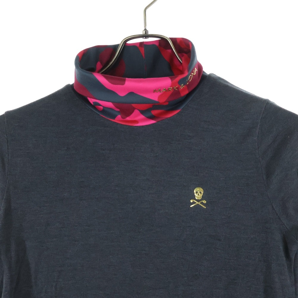 MARK&LONA(マークアンドロナ) フロントワンポイントスカル ハイネック モックネック 長袖Tシャツカットソー グレー レディース MLW-OC-AU05