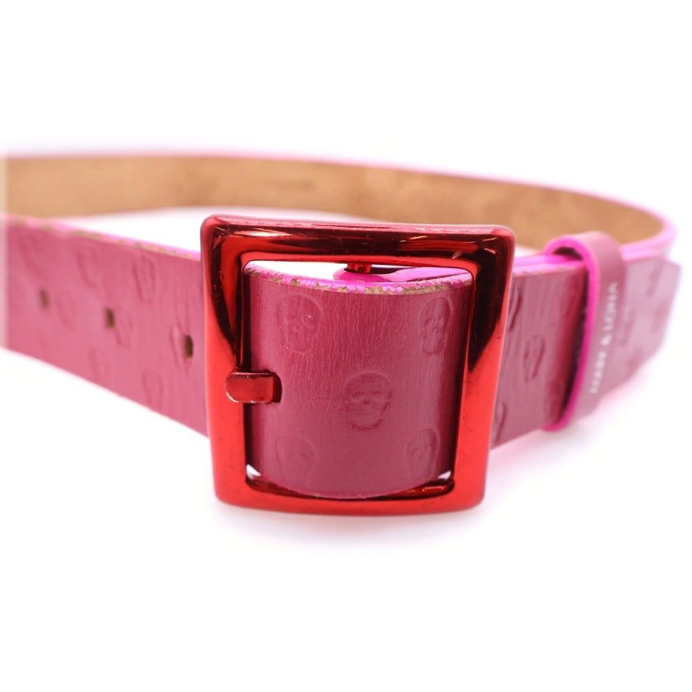 MARK&LONA(マークアンドロナ) SCULL BELT スカル総柄 ベルト ピンク レディース