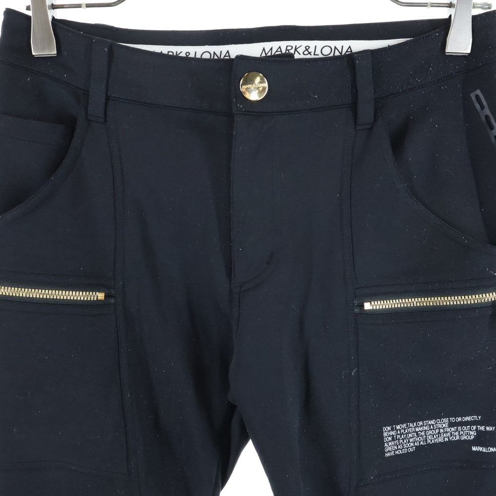 MARK&LONA(マークアンドロナ) バックラバーロゴ フロントダブルジップポケットパンツ トラウザーズ ブラック レディース MLW-9A-AT01