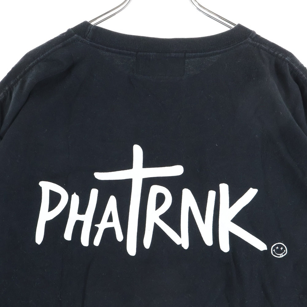 PHATRNK(ファットランク) バック ロゴ スマイル プリント クルーネック半袖Tシャツカットソー ブラック