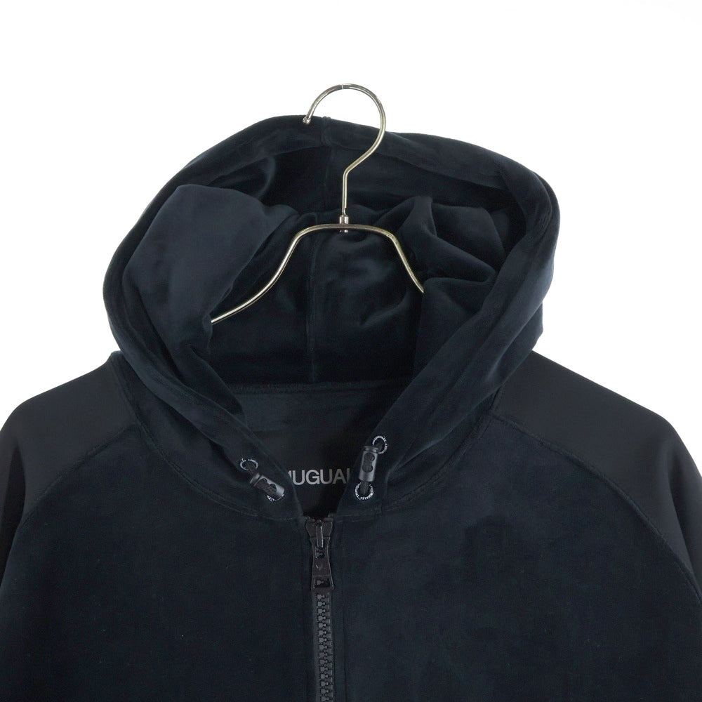 1 PIU 1 UGUALE 3(ウノピゥウノウグァーレトレ) 113 SPORT COMBINATION SPORT ZIP UP PARKA ベロア ジップアップパーカー フーディ ブラック SK035