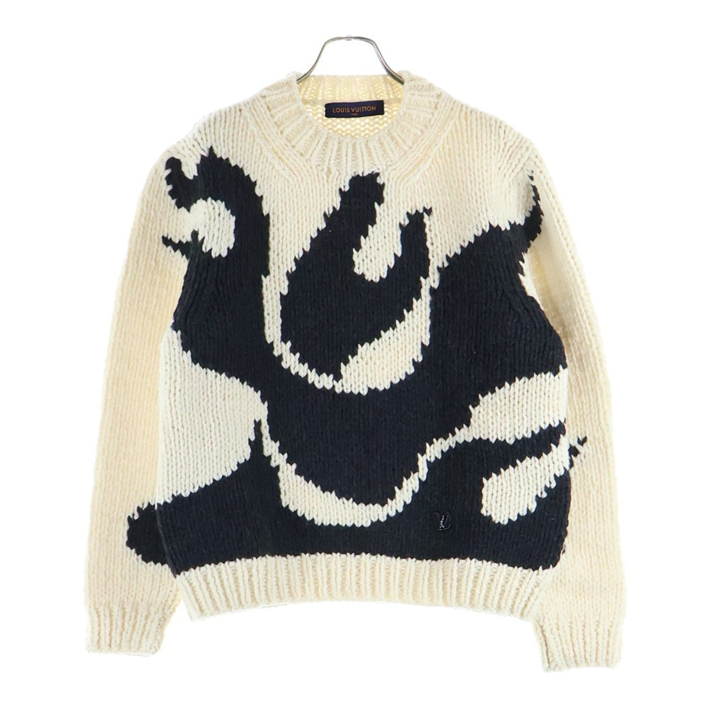LOUIS VUITTON(ルイヴィトン) 21SS Flame Crewneck Runway フレイム インタルシア クルーネックニットセーター ホワイト/ブラック RM211 TPA HKN81W