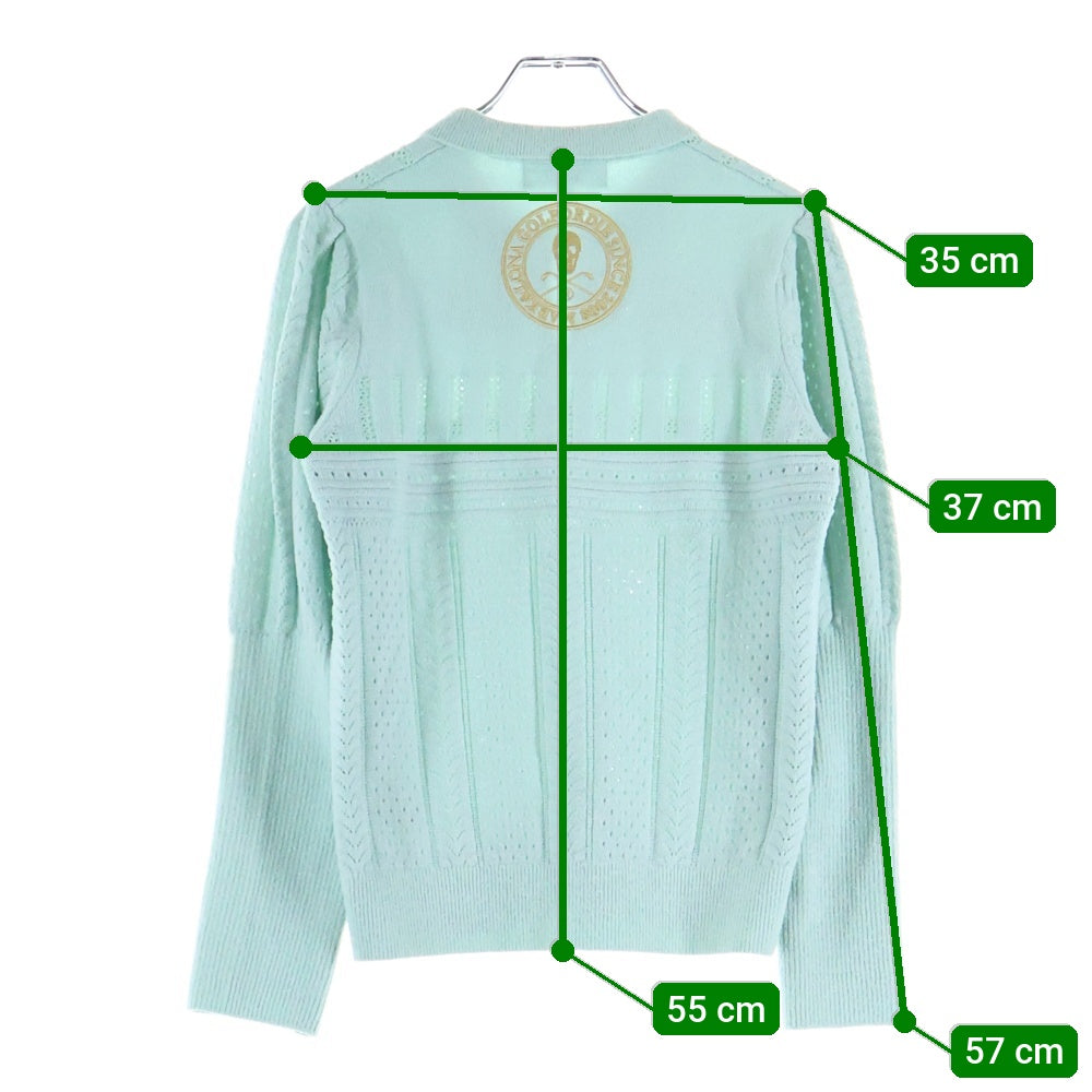 MARK&LONA(マークアンドロナ) Fascine Sparkle Knit Polo MLW-4C-AB04 フロントロゴ刺繍 ポロニットセーター ブルー レディース