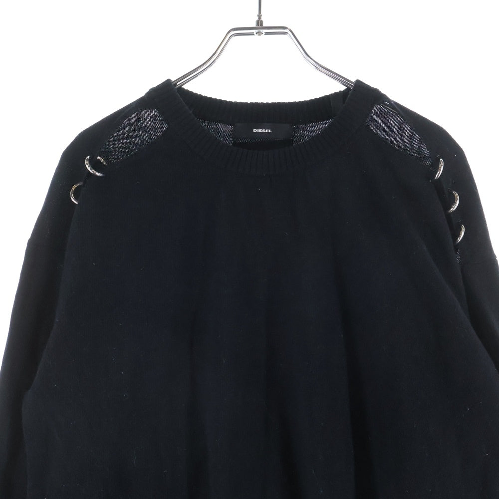 DIESEL(ディーゼル) スリットデザイン クルーネックニットセーター ワンピース レディース ブラック IT000906