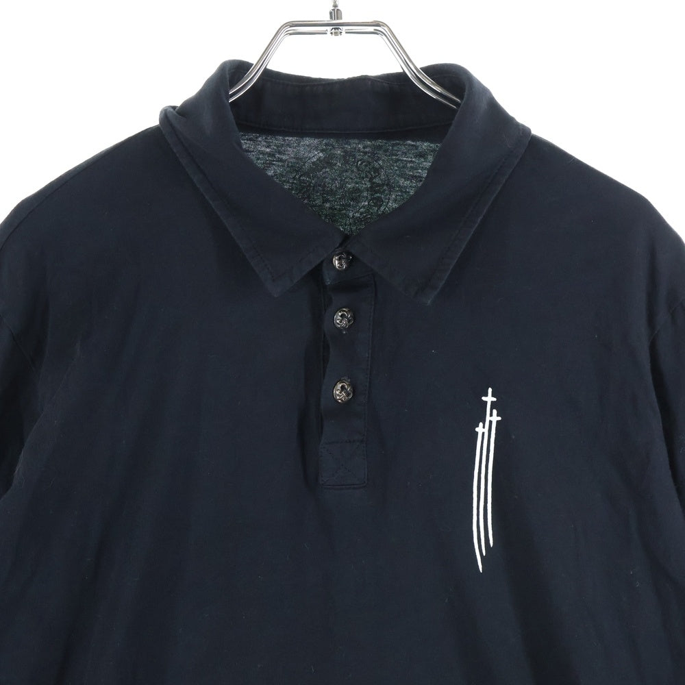 CHROME HEARTS(クロムハーツ) CH POLO L/S BSフレア ブラックロジウムボタン RS3プリント 長袖ポロシャツ ロングスリーブカットソー ブラック