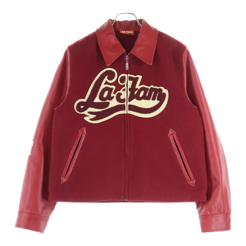 La FAM(ラファム) フロントロゴ刺繍 レザージャケット スタジャン レッド