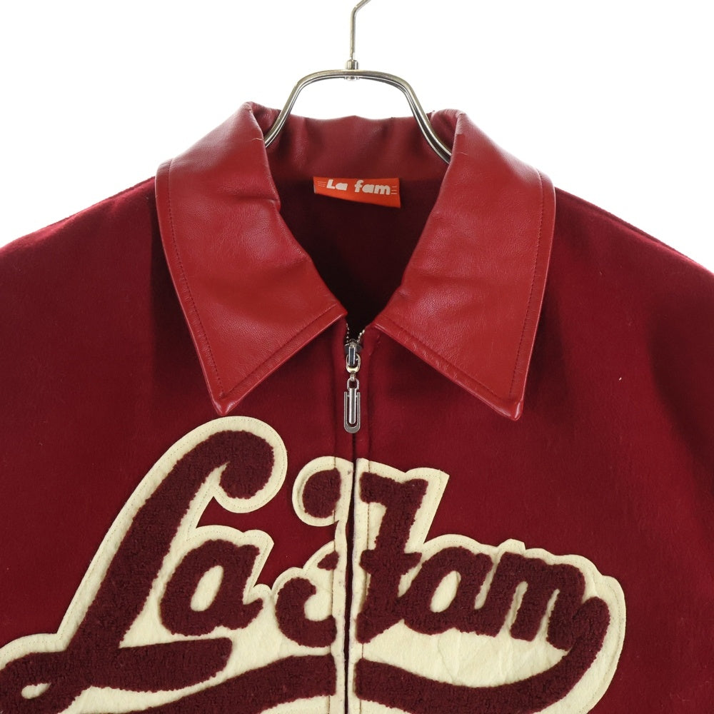 La FAM(ラファム) フロントロゴ刺繍 レザージャケット スタジャン レッド