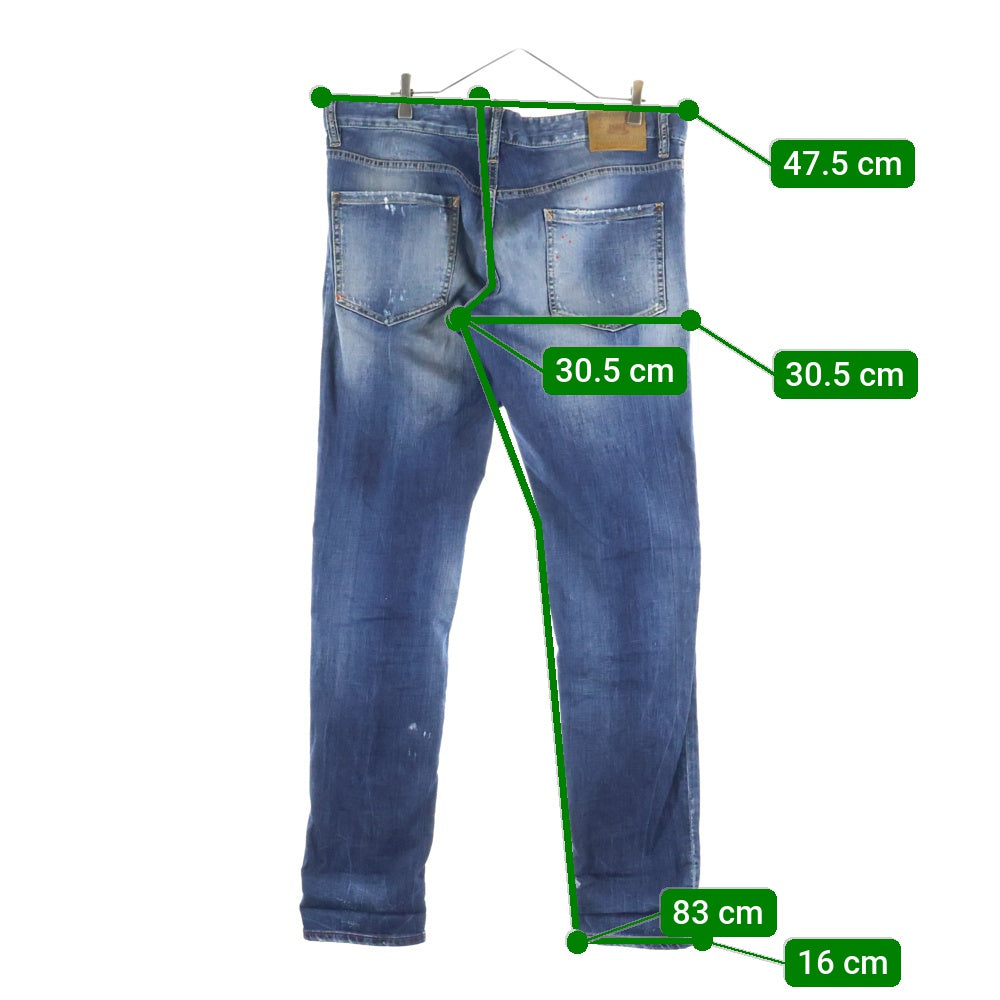 DSQUARED2(ディースクエアード) 12AW ペイント ダメージ加工 デニムパンツ ジーンズ インディゴ S74LA0466