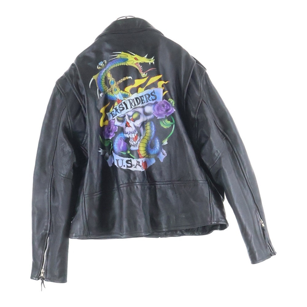 NO BRAND(ノーブランド) L.A.ROXX(エルエーロックス)Double Riders Jacket バックスカルプリント ダブルライダースジャケット レザージャケット ブラック