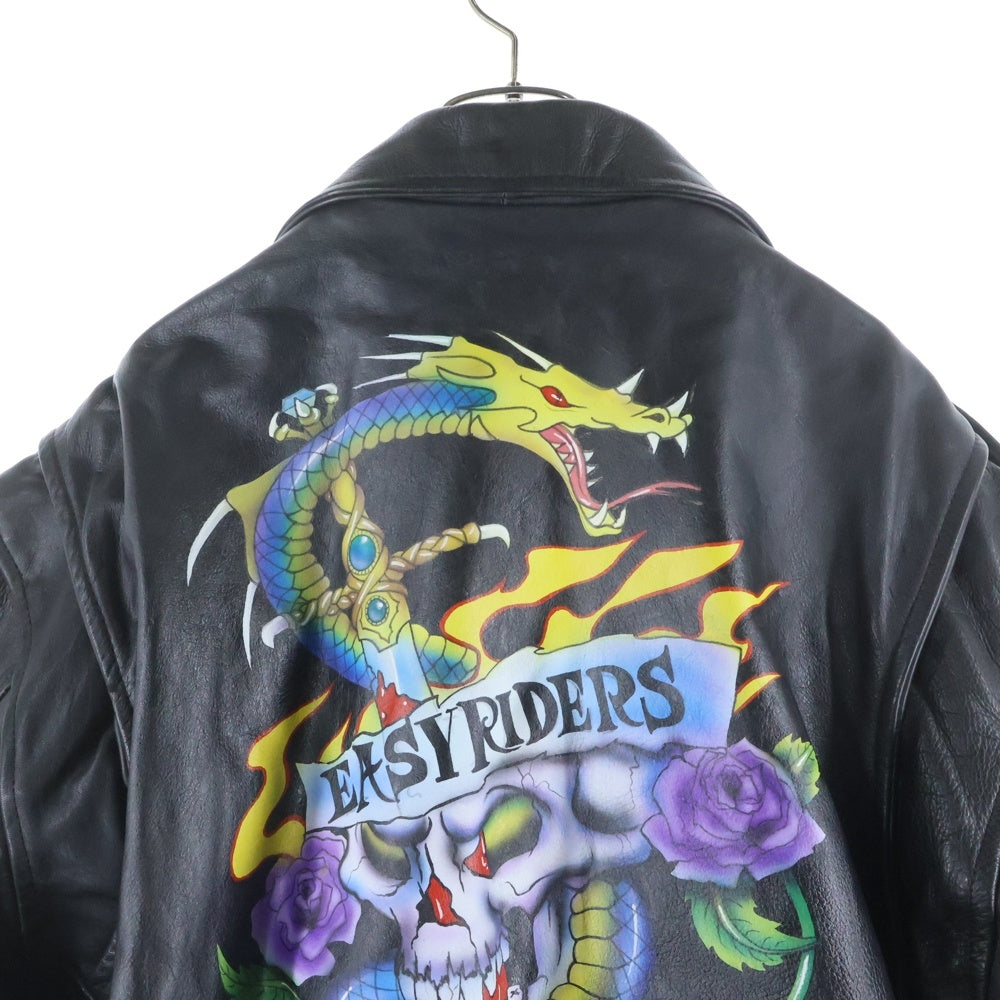 NO BRAND(ノーブランド) L.A.ROXX(エルエーロックス)Double Riders Jacket バックスカルプリント ダブルライダースジャケット レザージャケット ブラック