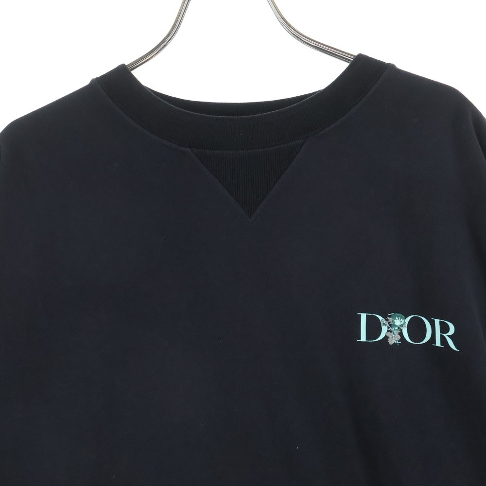 Christian Dior(クリスチャンディオール) 22AW バックローズ刺繍 ロゴプリント クルーネック半袖Tシャツカットソー ブラック 243J685A0677