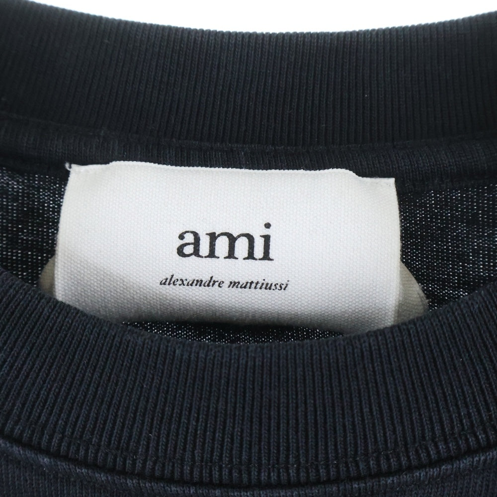 AMI Alexandre Mattiussi(アミアレクサンドルマテュッシ) ハートロゴ クルーネック半袖Tシャツ カットソー ブラック UTS004.726