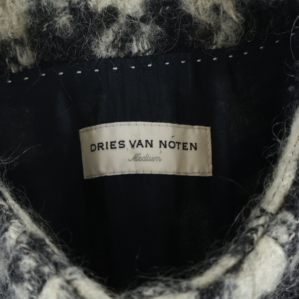 DRIES VAN NOTEN(ドリスヴァンノッテン) Wool Silk Blend chester Coat ウール シルク混 チェック柄 チェスターコート ホワイト/ブラック レディース