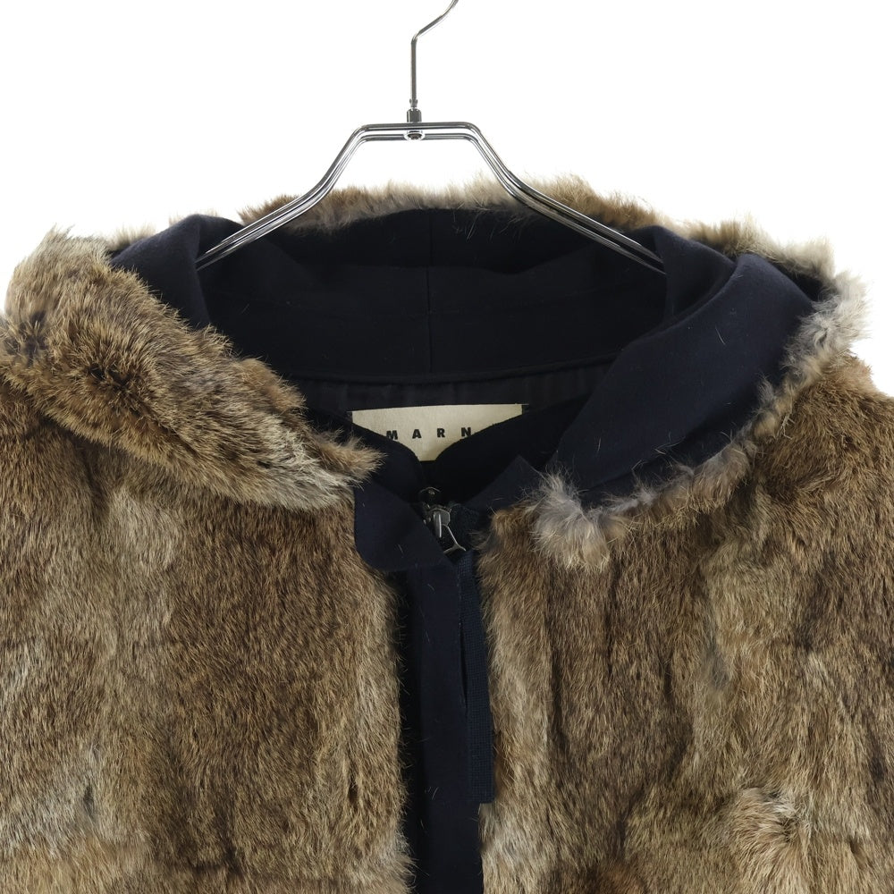 MARNI(マルニ) レイヤード ファーブルゾンジャケット ネイビー/ブラウン レディースW11JKMK04U00P0189