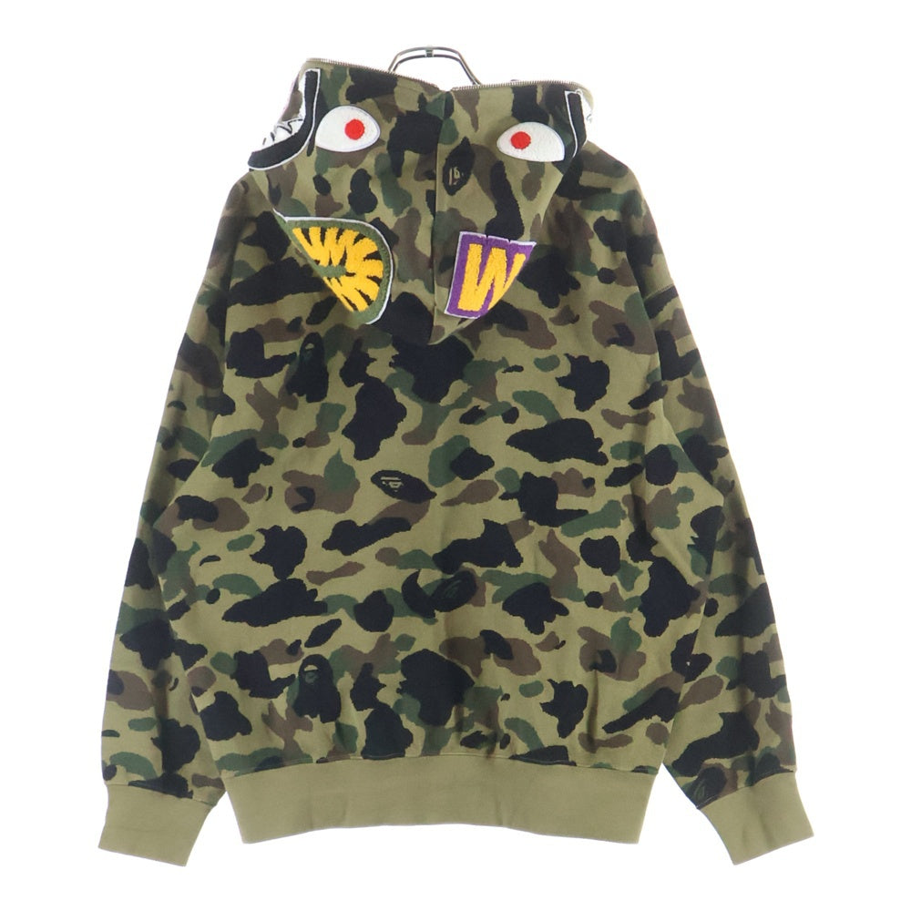 A BATHING APE(アベイシングエイプ) CAMO JACQUARD HOODIE カモ ジャガード フーディ シャーク ジップアップパーカー 迷彩 カーキ 001ZPL301304M