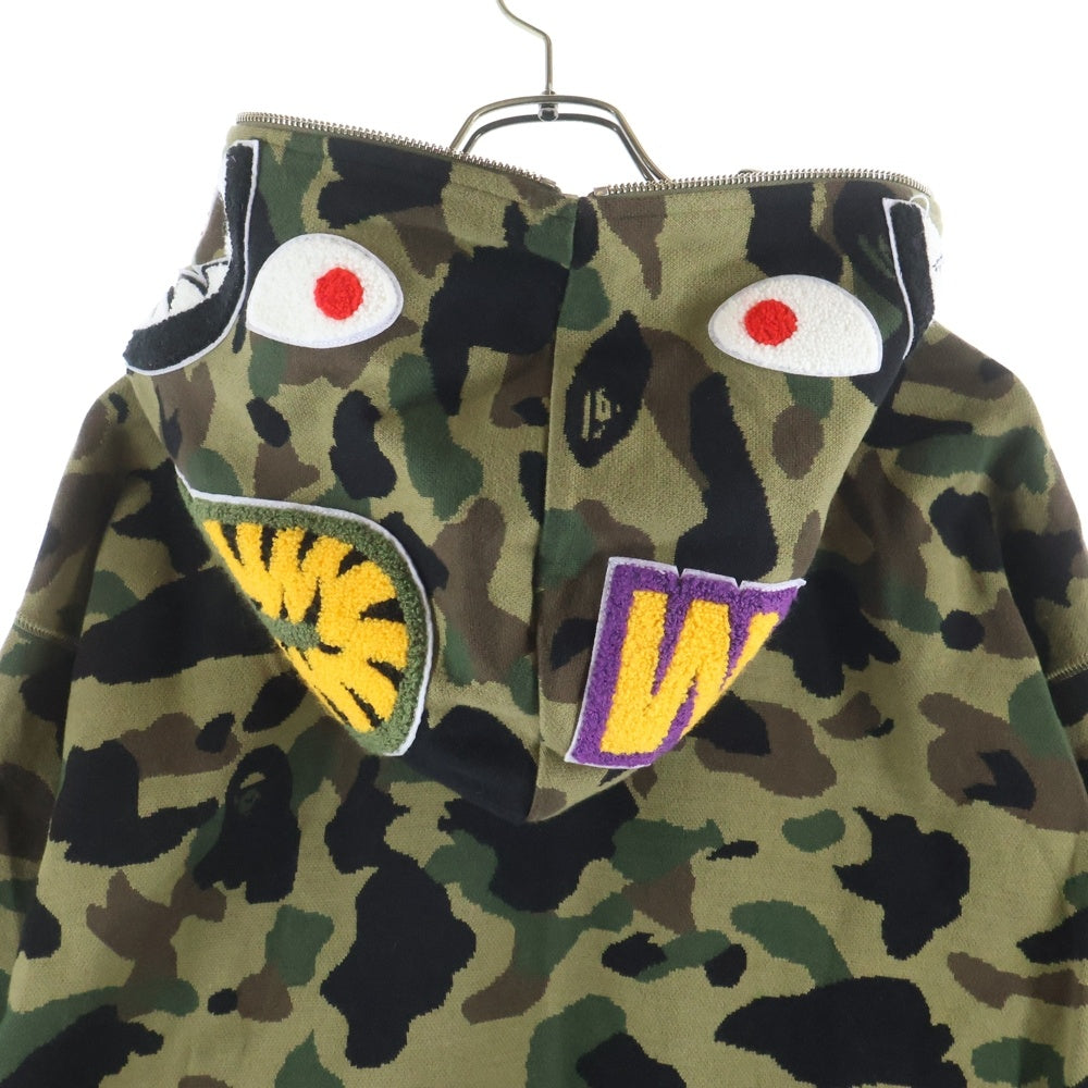 A BATHING APE(アベイシングエイプ) CAMO JACQUARD HOODIE カモ ジャガード フーディ シャーク ジップアップパーカー 迷彩 カーキ 001ZPL301304M