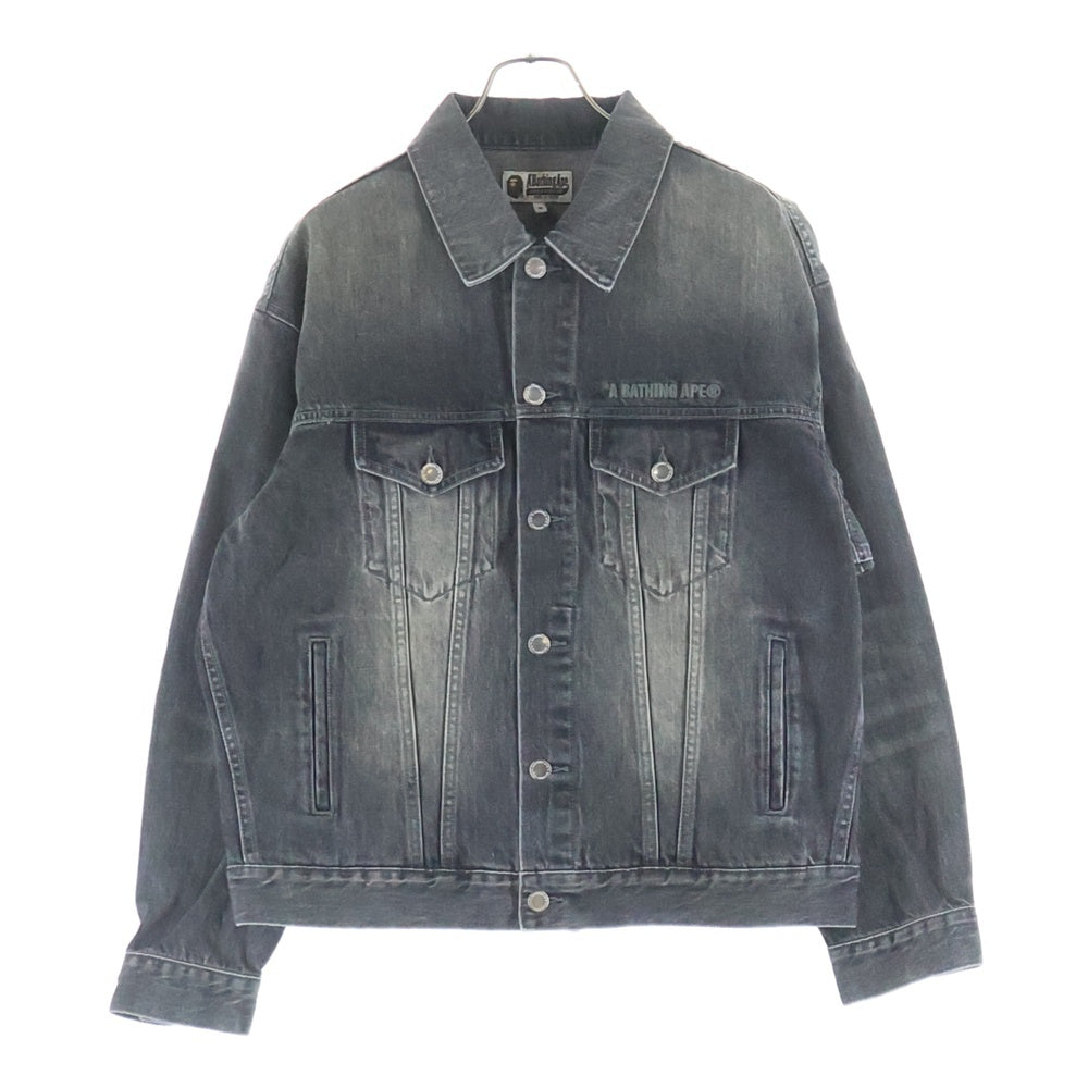 A BATHING APE(アベイシングエイプ) Distressed Denim Trucker Jacket ロゴ デニム トラッカー ジャケット ブラック 001LJK801308M