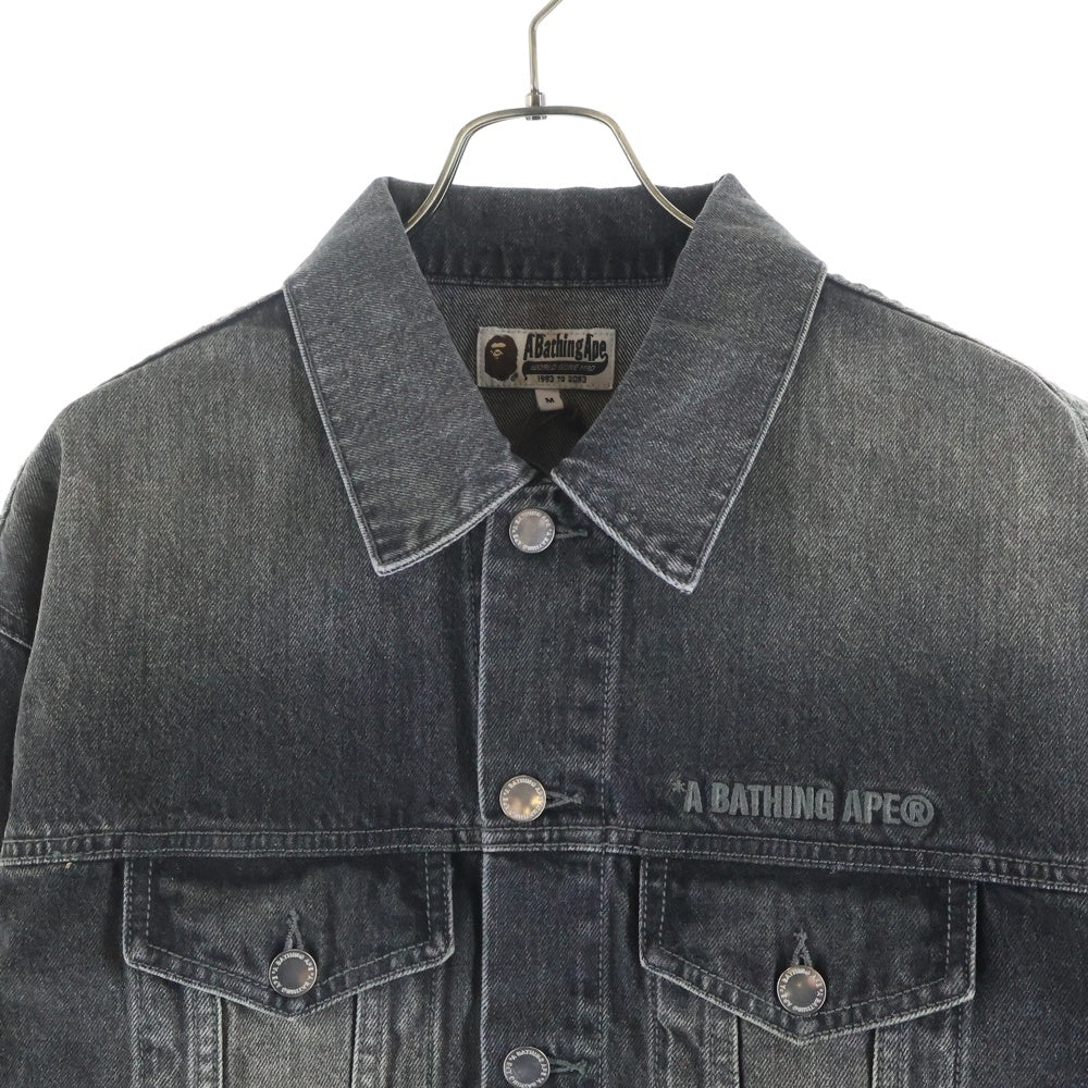 A BATHING APE(アベイシングエイプ) Distressed Denim Trucker Jacket ロゴ デニム トラッカー ジャケット ブラック 001LJK801308M