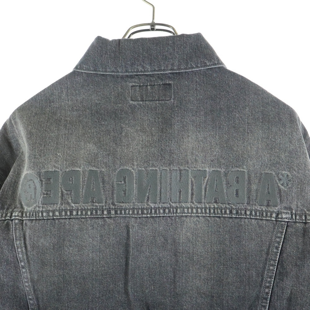A BATHING APE(アベイシングエイプ) Distressed Denim Trucker Jacket ロゴ デニム トラッカー ジャケット ブラック 001LJK801308M