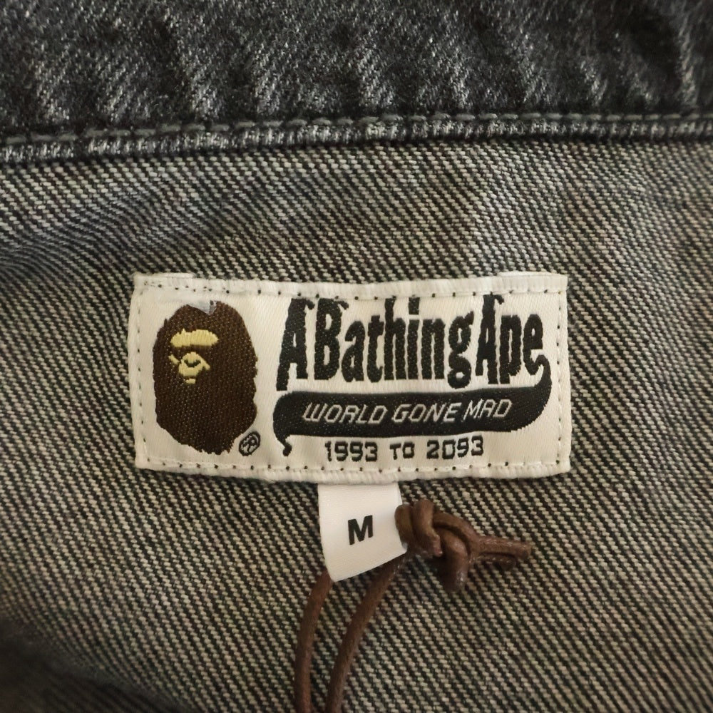 A BATHING APE(アベイシングエイプ) Distressed Denim Trucker Jacket ロゴ デニム トラッカー ジャケット ブラック 001LJK801308M