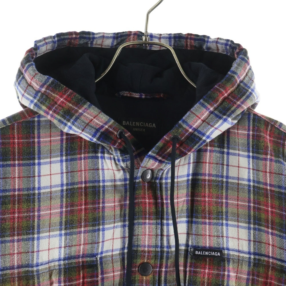 BALENCIAGA(バレンシアガ) 23SS BLEACHED FLANNEL HOODED JACKET ヴィンテージ加工 ブリーチドチェックフランネルジャケット ブルゾン レッド 699223 TMM05